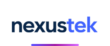 NexusTek logo with "nexus" in black and "tek" in blue, featuring a purple and pink underline.