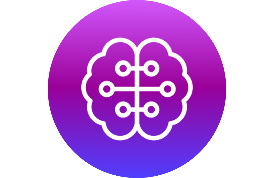 Icon showing a stylized brain with connected circuit lines, representing AI technology and intelligent automation.