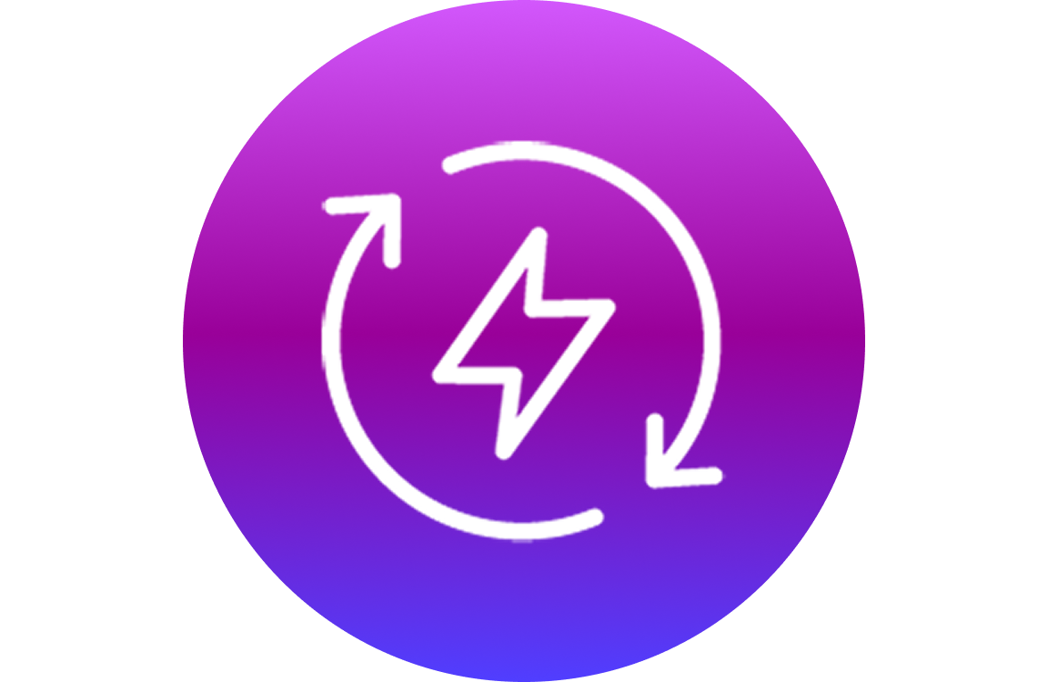 Icon showing a lightning bolt surrounded by circular arrows, symbolizing faster and smarter performance.