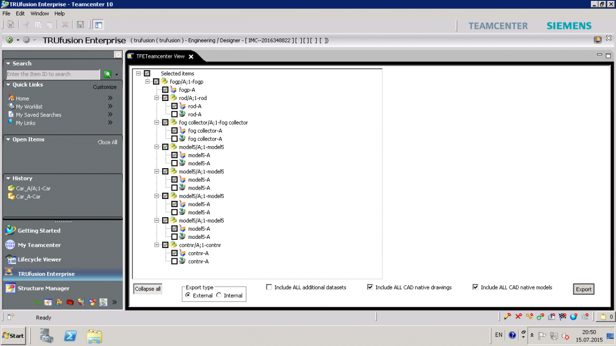 Rocket TRUfusion Enterprise is integrated directly within the Teamcenter PLM interface