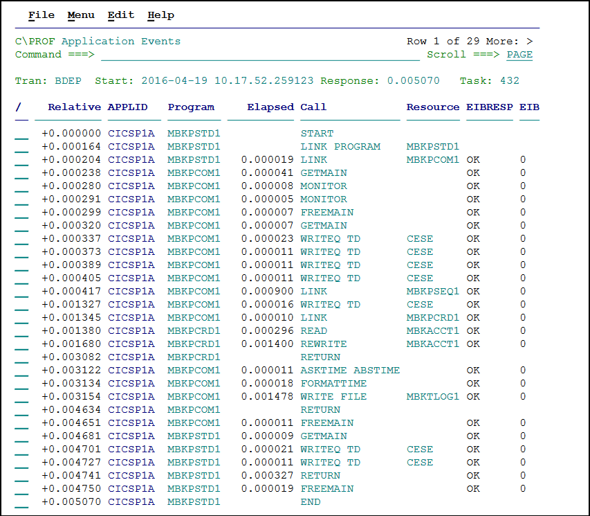 The Application Events panel - use the Form command to customize