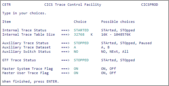 CETR CICS Trace Control Facility