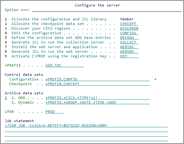 The **Configure the server** panel