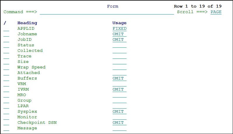 Changing the columns in the Region List using the Form panel