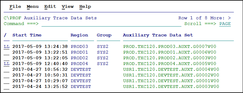 Importing all trace events for SYS2 into the C\\Prof transaction profiler