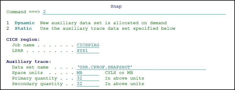Capturing recent history in CICS using C\Prof snap to CICS auxiliary trace data set