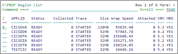 Submitting a profiling request using the **Region List** panel