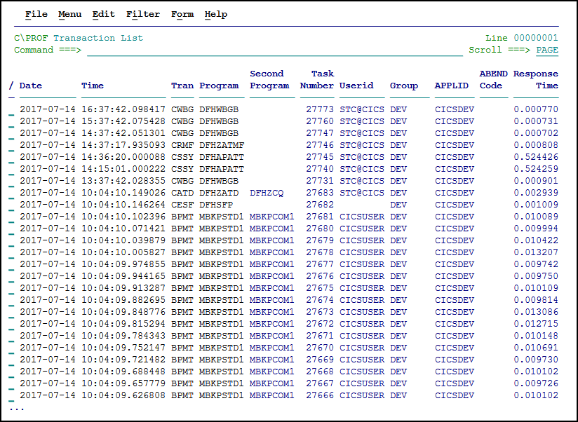 The **Transaction List** panel