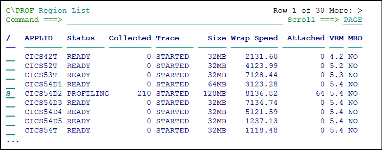 Selecting transactions using the Region List panel