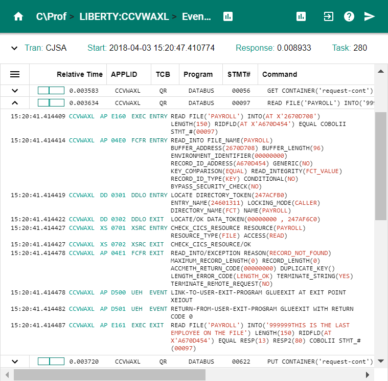 C\\Prof Web UI CICS Trace Events