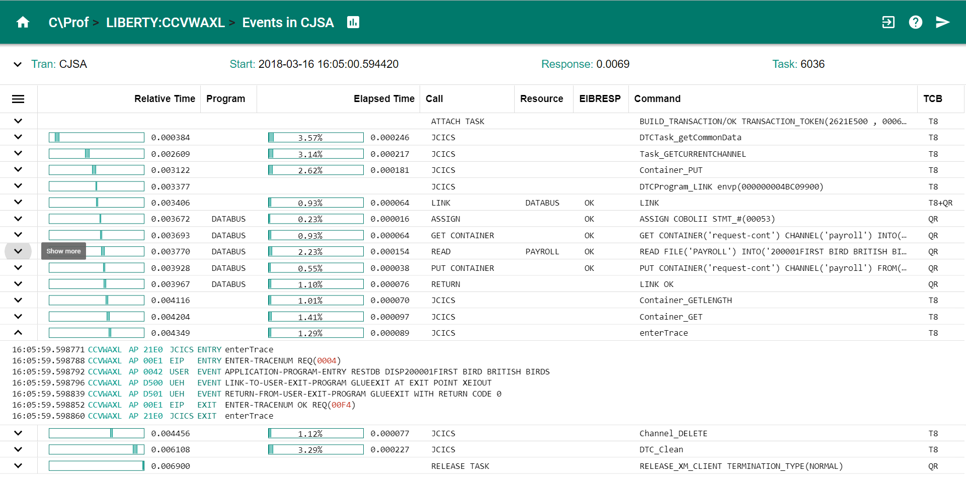 Transaction events in the C\\Prof Web UI