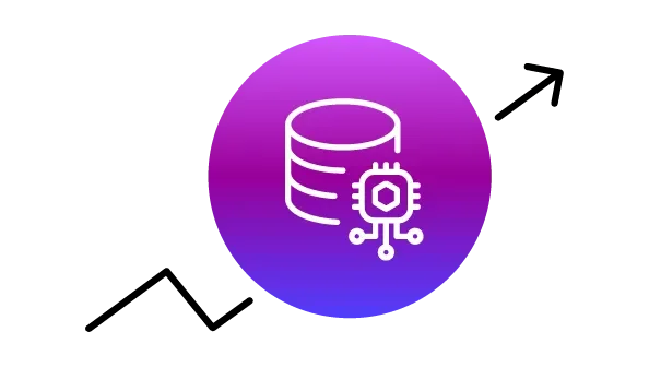 Stylized purple icon showing a database with a microchip, representing AI-powered data processing.