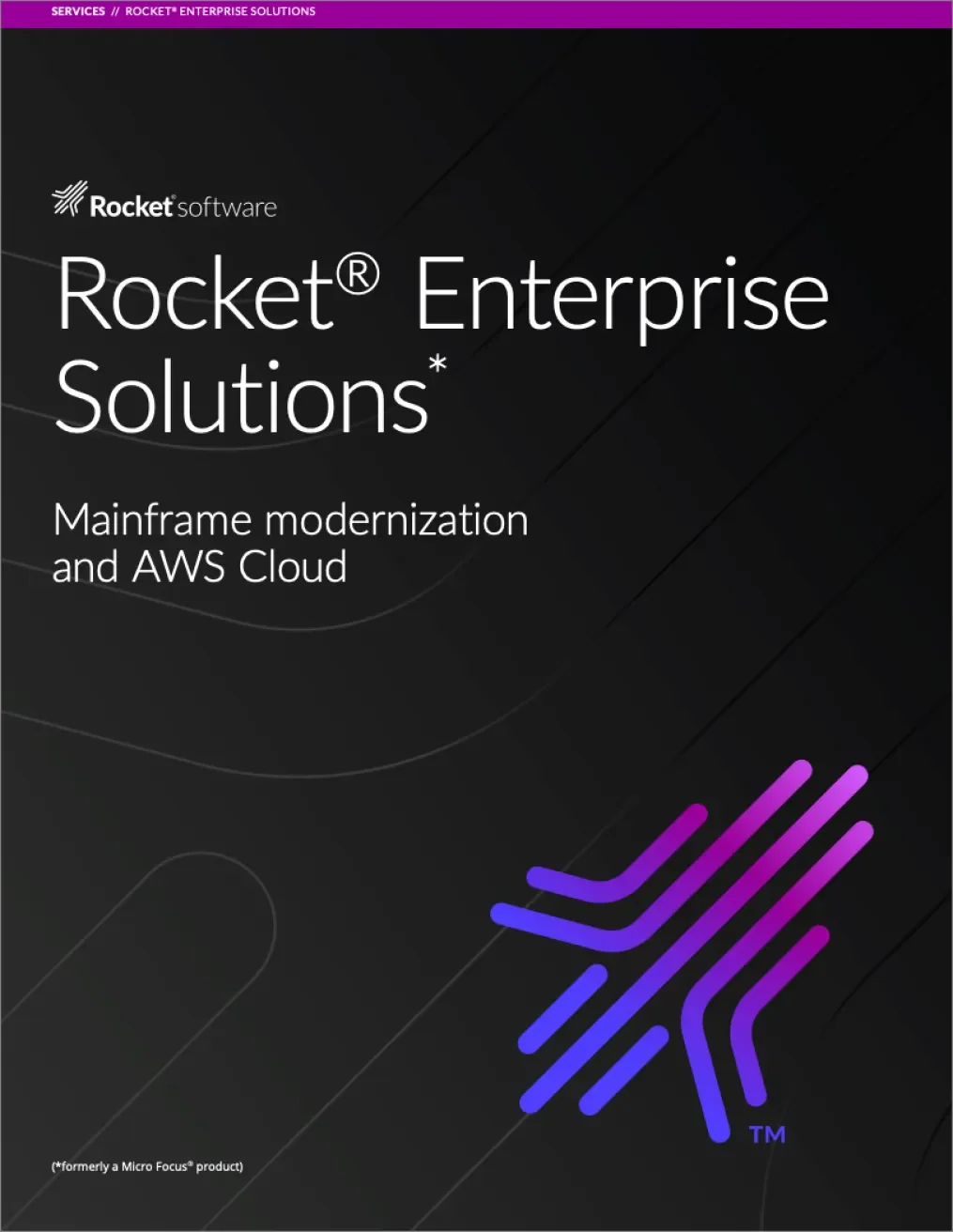 Thumbnail image of Rocket Enterprise Solutions brochure on mainframe modernization and AWS Cloud.