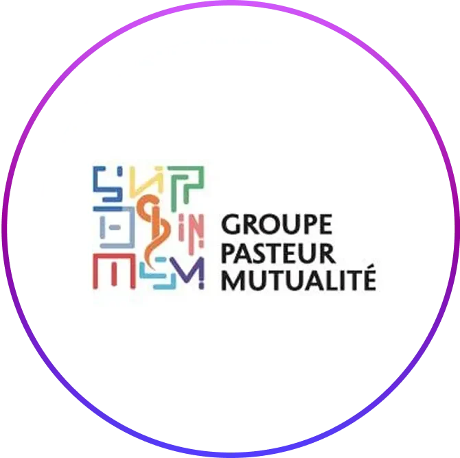 Groupe pasteur mutualite logo in a circular frame