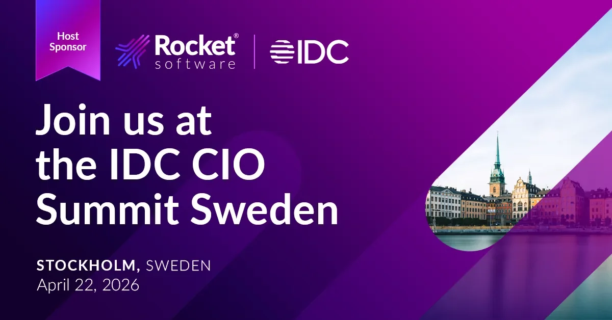 Purple IDC CIO Summit Sweden banner with Stockholm views