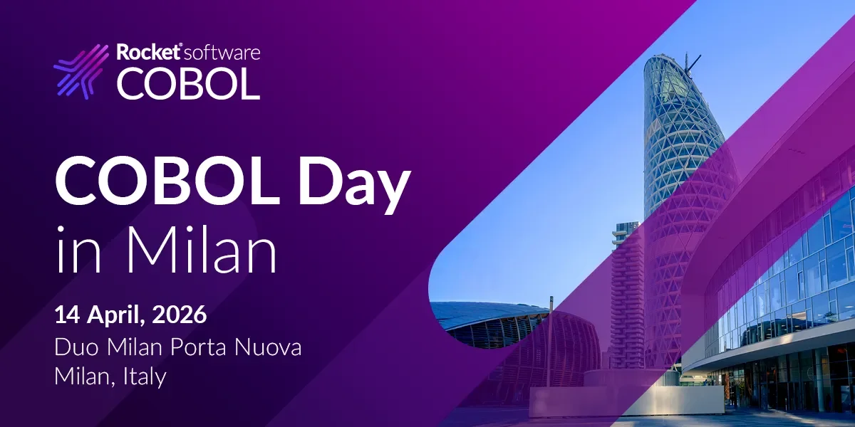 Event banner for COBOL day with Milan in the background
