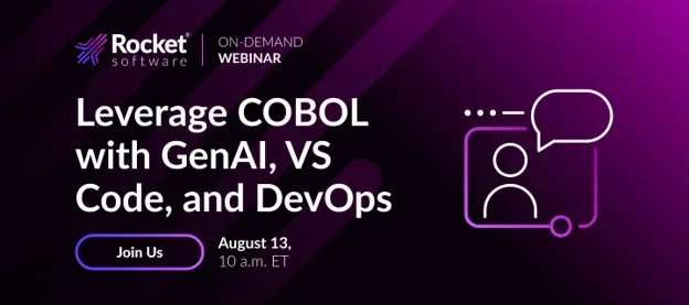 Purple event banner for leveraging COBOL with AI, VS Code and DevOps