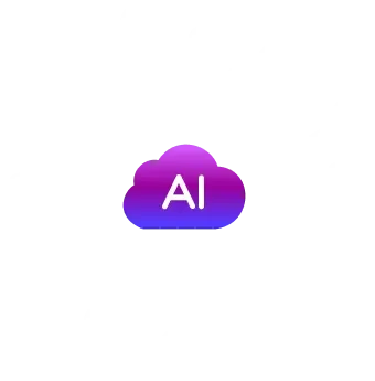 Purple cloud icon labeled AI, surrounded by circuit-like lines, representing AI-powered hybrid cloud connectivity.