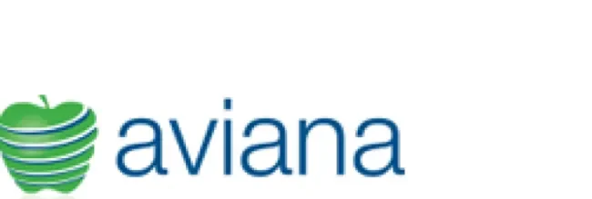 Blue Aviana logo with an apple
