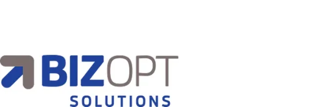 Blue and grey Bizopt Solutions logo