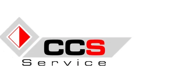 Grey, black and red CCS Service logo