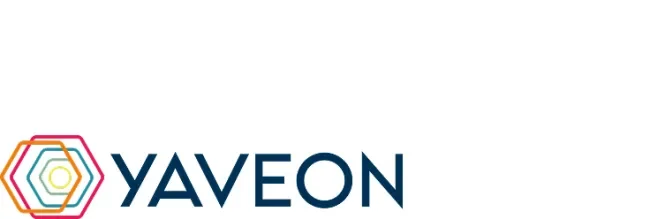 Blue Yaveon logo with colorful shapes
