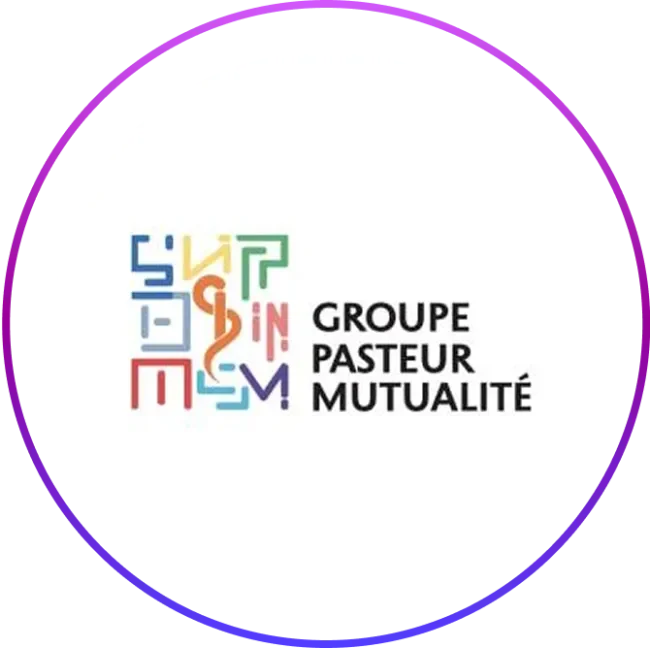 Groupe pasteur mutualite logo in a circular frame