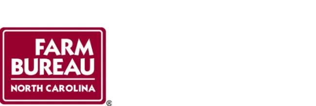 Farm Bureau North Carolina logo with white text on a dark red background.