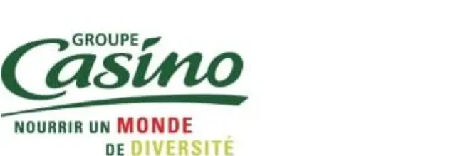 Groupe Casino logo with green script text and the tagline ‘Nourrir un monde de diversité’ in green, red, and yellow.