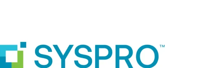 SYSPRO logo with stylized square icon and blue text.