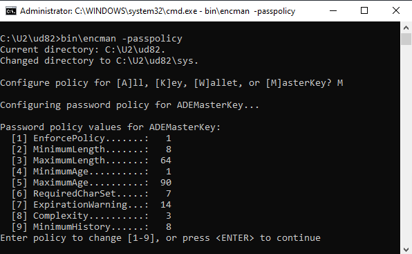 Default password policy rules - 'encman -passpolicy'